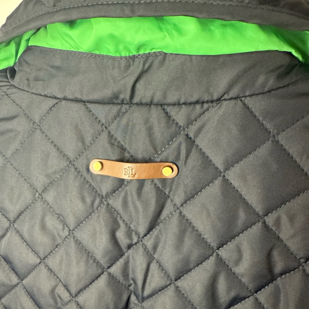 Ralph Lauren Quilted Navy Puffer Jacket with Green Lining - Picture 7 of 15